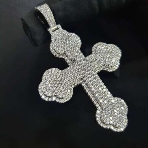 Real Moissanite Men's 4.50Ct Round Cut Cross 2" Pendant 14K White Gold Plated 925 Sterling Silver
